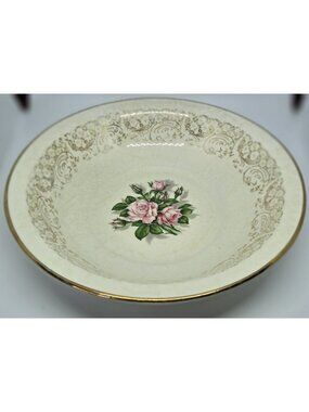 Georgian China Tudor Rose Vintage Coupe Soup Bowl 22kt Gold Trim Filigree 1940s